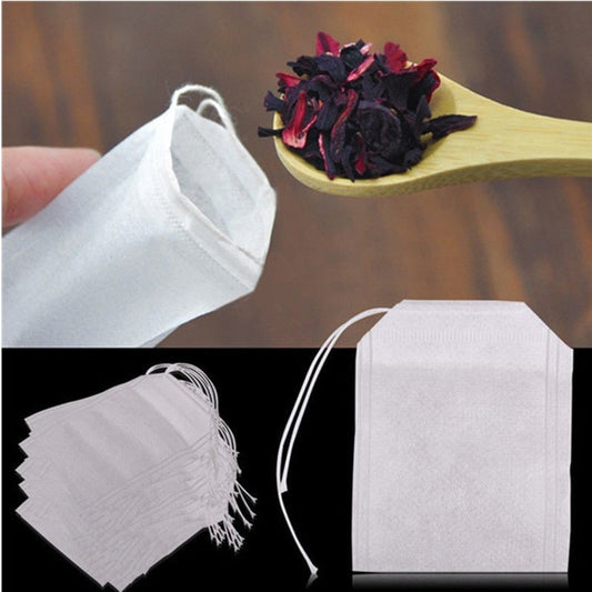 100 Pcs 5x7cm Disposable Empty Tea Bags with String & Non-woven Paper